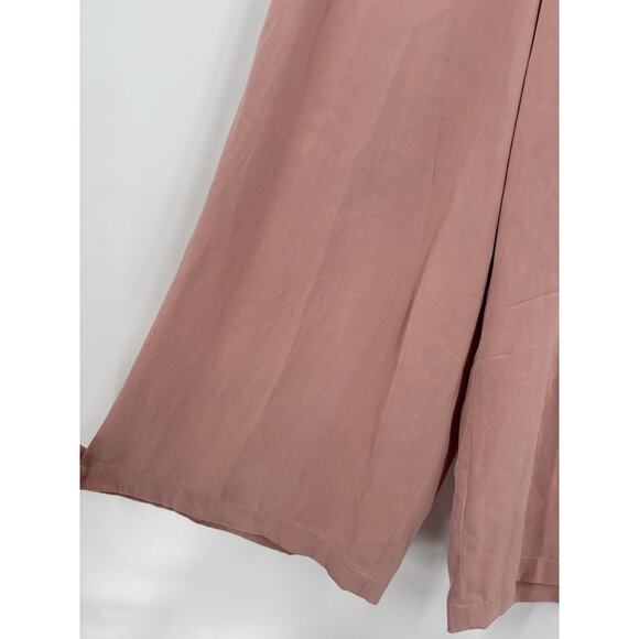 ZZ Vintage Pants Womens Small Blush Pink 100% Silk Wide Leg Stretch Pockets Crop - Picture 2 of 16